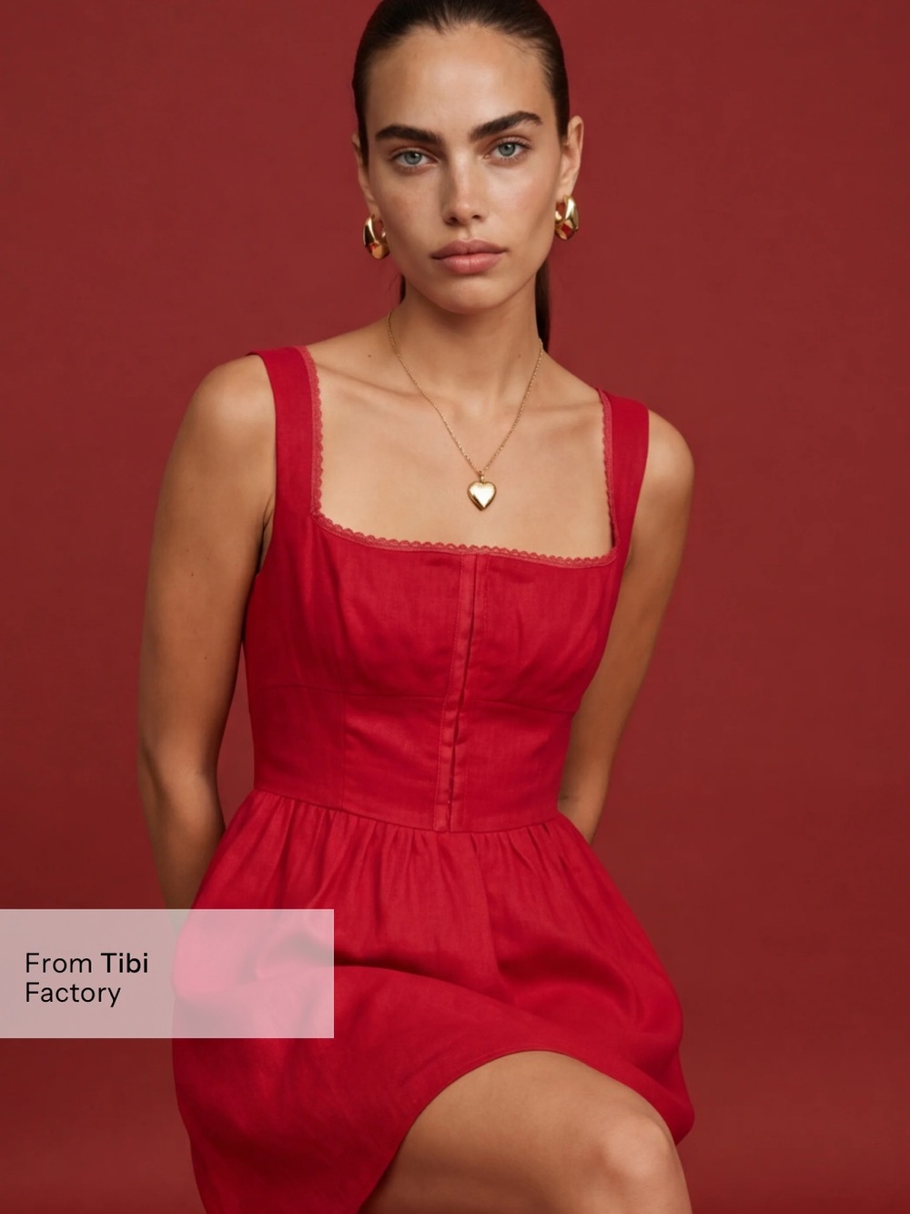 NWT o.p.t Irene Linen Few Moda Red Mini Dress 2